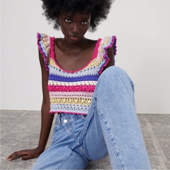 🌟HOST PICK 6/25!🌟 NWT rare HTF Zara multicolor ruffle knit crochet top! Size S - Picture 2 of 9